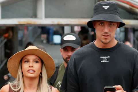 Love Island’s Mitch and Ella B hold hands and put on a united front as dumped stars arrive back in..