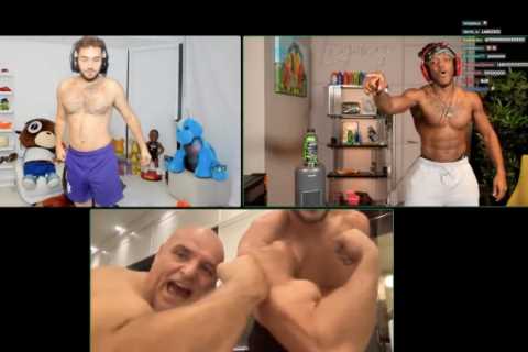 Watch wild moment Tommy Fury and his dad John strip down to compare muscles with KSI before..