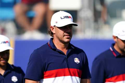 Awkward video plays on big screen at Ryder Cup while Team USA are practicing – and European fans..
