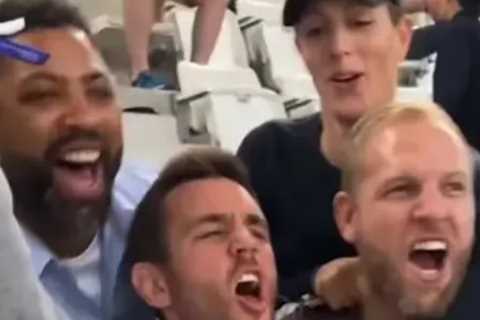 Bizarre moment James Haskell gropes TV star as Zara Tindall dances near them at Rugby World Cup..