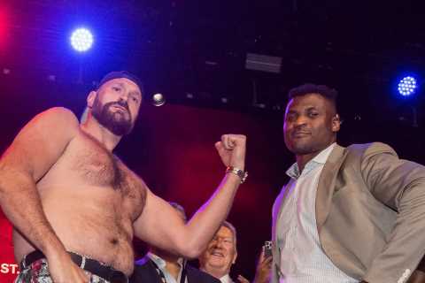 Topless Tyson Fury flaunts his muscles in the gym as he prepares for epic fight against Francis..