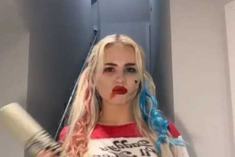 Boob-flashing boxer Daniella Hemsley dresses up as Harley Quinn in daring cut-out outfit