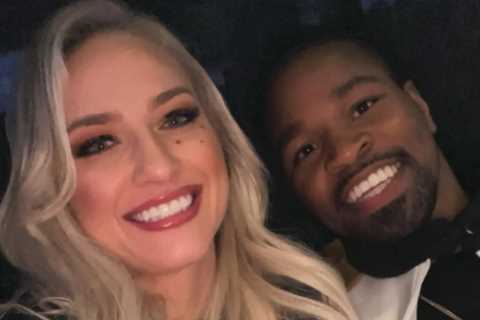 Ebanie Bridges shines in see-through top and ripped jeans at Vegas fight