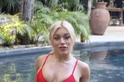 Elle Brooke Stuns in Red Swimsuit While Relaxing in Pool