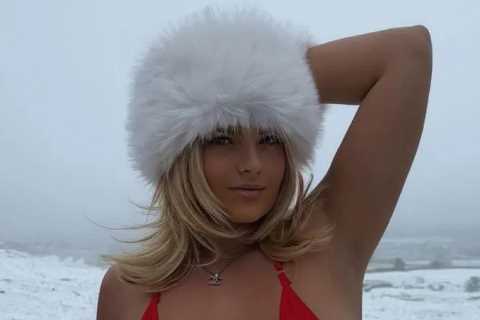 Apollonia Llewellyn stuns in daring snow shoot, flaunting major underboob in a red bikini