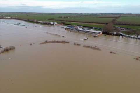 Award-winning racecourse disappears under ocean of water as Storm Henk causes widespread fixture..