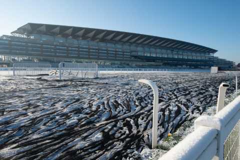 Ascot Racecourse Covered in Snow Ahead of Key Fixture Amid Freezing Temperatures