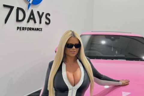 Apollonia Llewellyn Turns Heads in Pink Leotard and Latex Bodysuit While Posing with Lamborghini