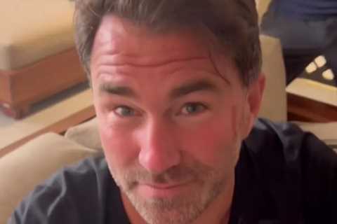 Eddie Hearn left bleeding after injuring himself while celebrating boxing star's win