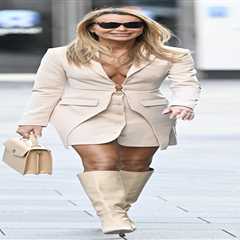 Amanda Holden Takes Fashion Risks in Plunging Suit Jacket and Mini Skirt