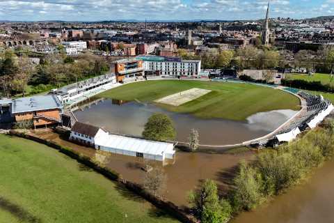 Iconic British cricket ground engulfed in water as flooding wreaks havoc just three days before new ..