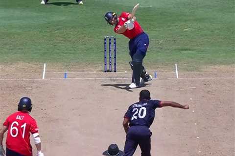 Watch moment England star Jos Buttler shatters solar panel with enormous six in T20 World Cup clash