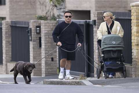 Ant McPartlin reunites with pet dog Hurley for family walk with wife and newborn baby