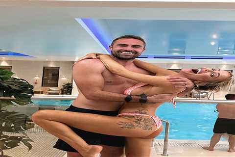 Laura Anderson wows in bikini as she wraps her legs around footballer boyfriend on £700 a night..