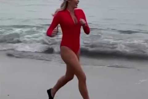 Amanda Holden wows fans in red swimsuit on freezing beach