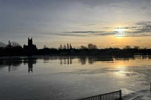 Iconic English ground turns into ICE RINK after it’s battered by floods and sub-zero temperatures..