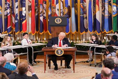 Trump Signs Order to Dismantle Department of Education Surrounded by Kids