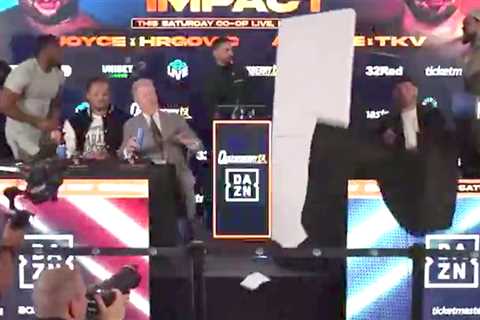 Boxer Loses His S**t, Sends Table Flying at Joyce-Hrgovic Presser