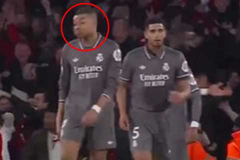 Mbappe's eyebrow raise caught on camera after Rice's free-kick masterclass in Arsenal's Madrid..