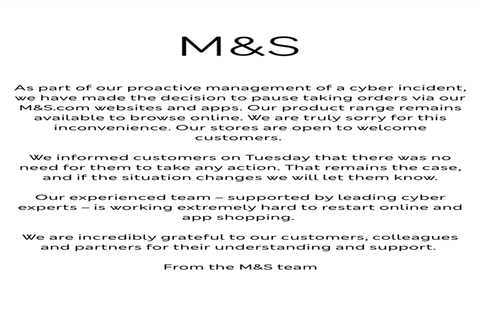 M&S plunged into chaos - cyber attack forces ALL online orders to halt