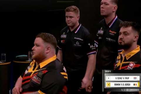Darts player takes a hilarious tumble after nailing perfect checkout - rivals can't stop laughing